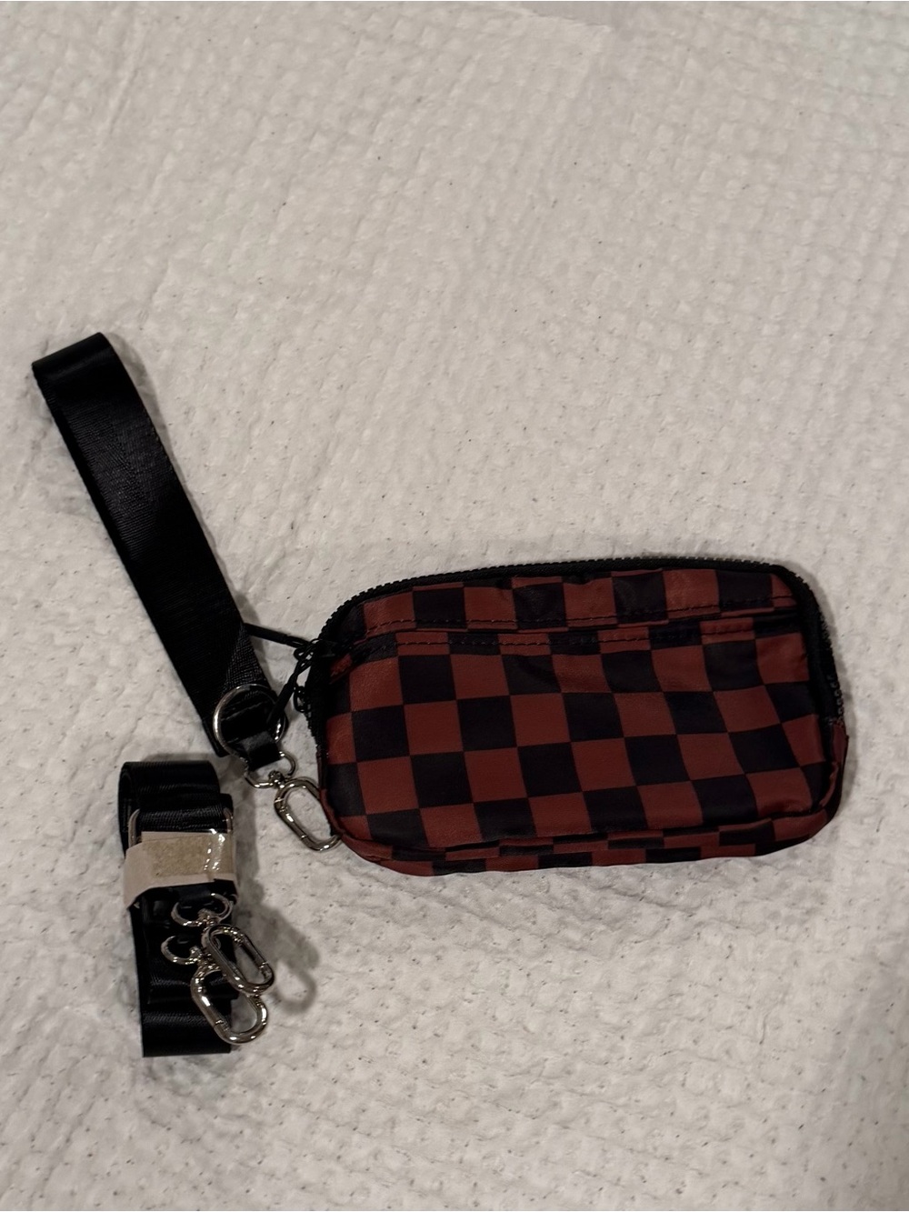 Emmafy Checkered Chocolate Wristlet Clutch with Detachable Strap